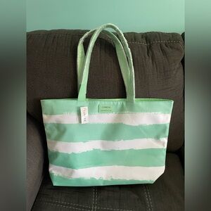 NEW With Tags NWT Clinique Mint & White Striped Tote Bag